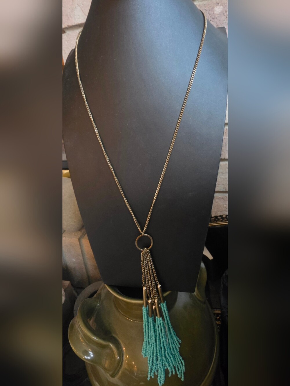 Bohemian or Southwest Stylish Gold-tone Tassle Chain Necklace 33"